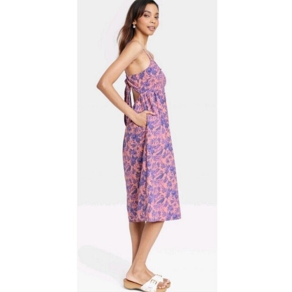 UNIVERSAL Thread Sleeveless A-Line Tie back dress Pink Purple Floral Size Xxl - Picture 3 of 8